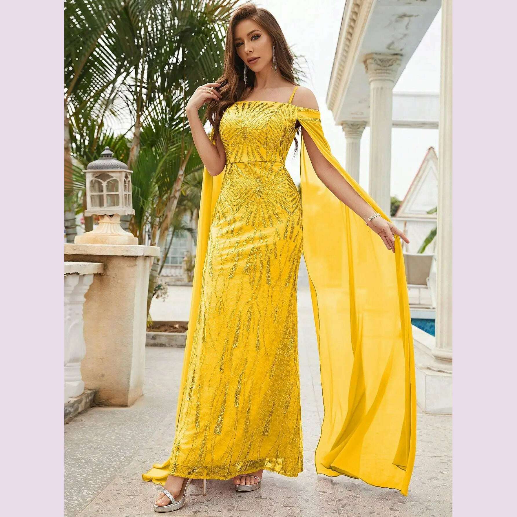 Unithorse Elegant cold shoulder sequined dress - KIMLUD