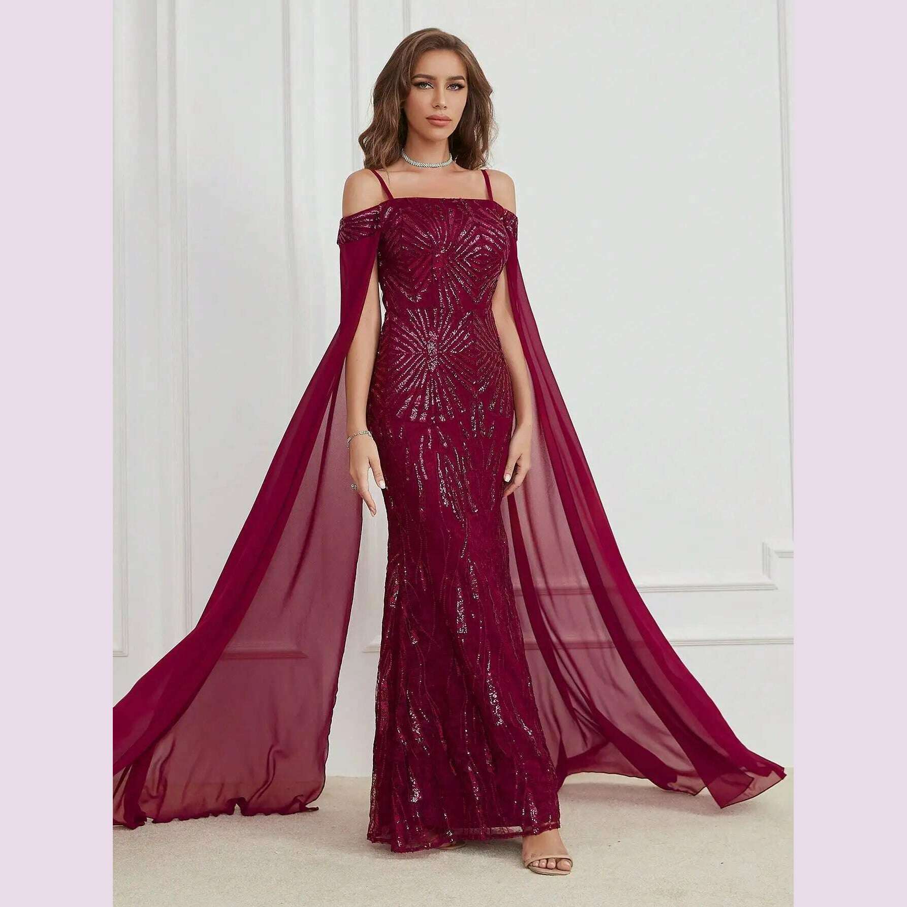 Unithorse Elegant cold shoulder sequined dress - KIMLUD