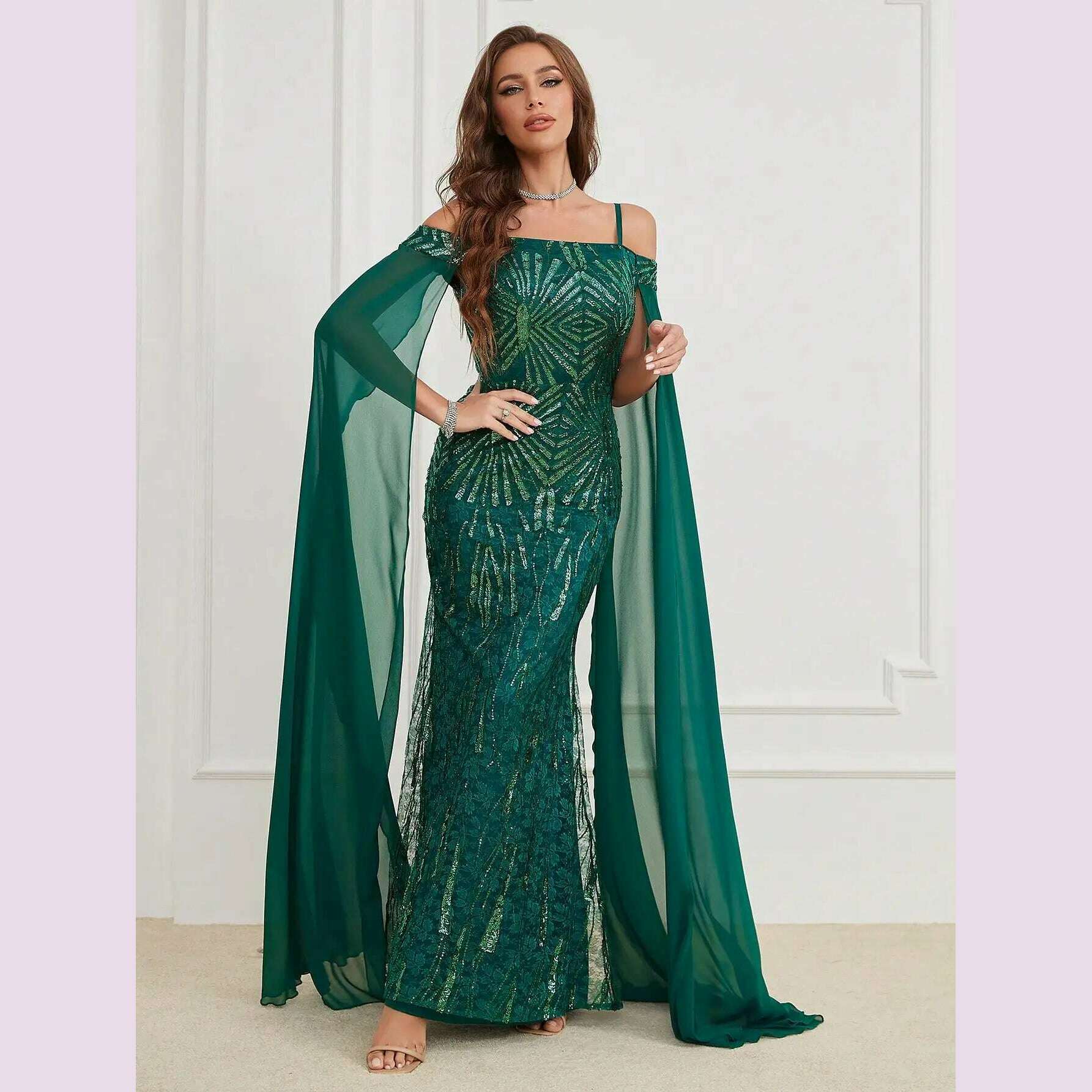 Unithorse Elegant cold shoulder sequined dress - KIMLUD