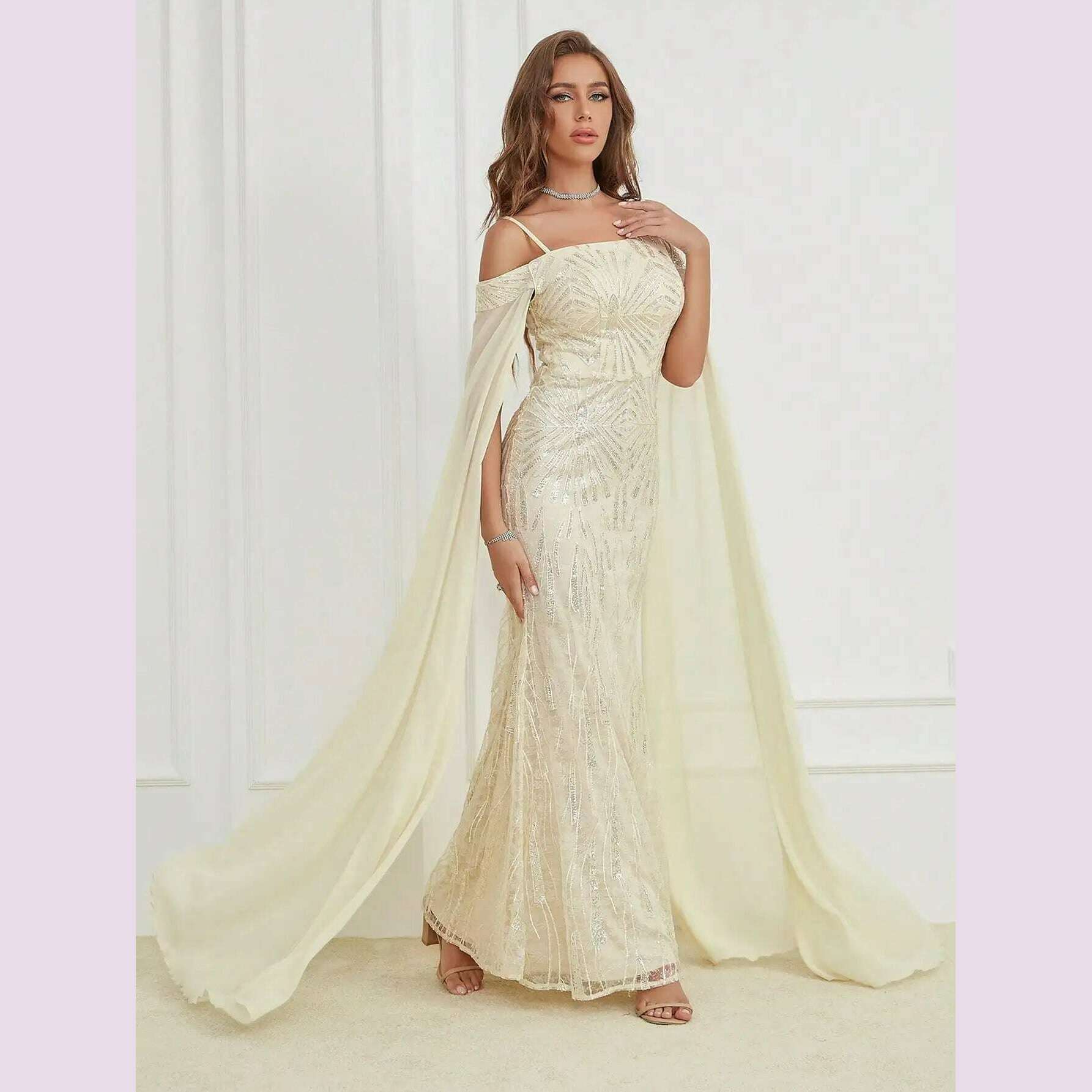 Unithorse Elegant cold shoulder sequined dress - KIMLUD