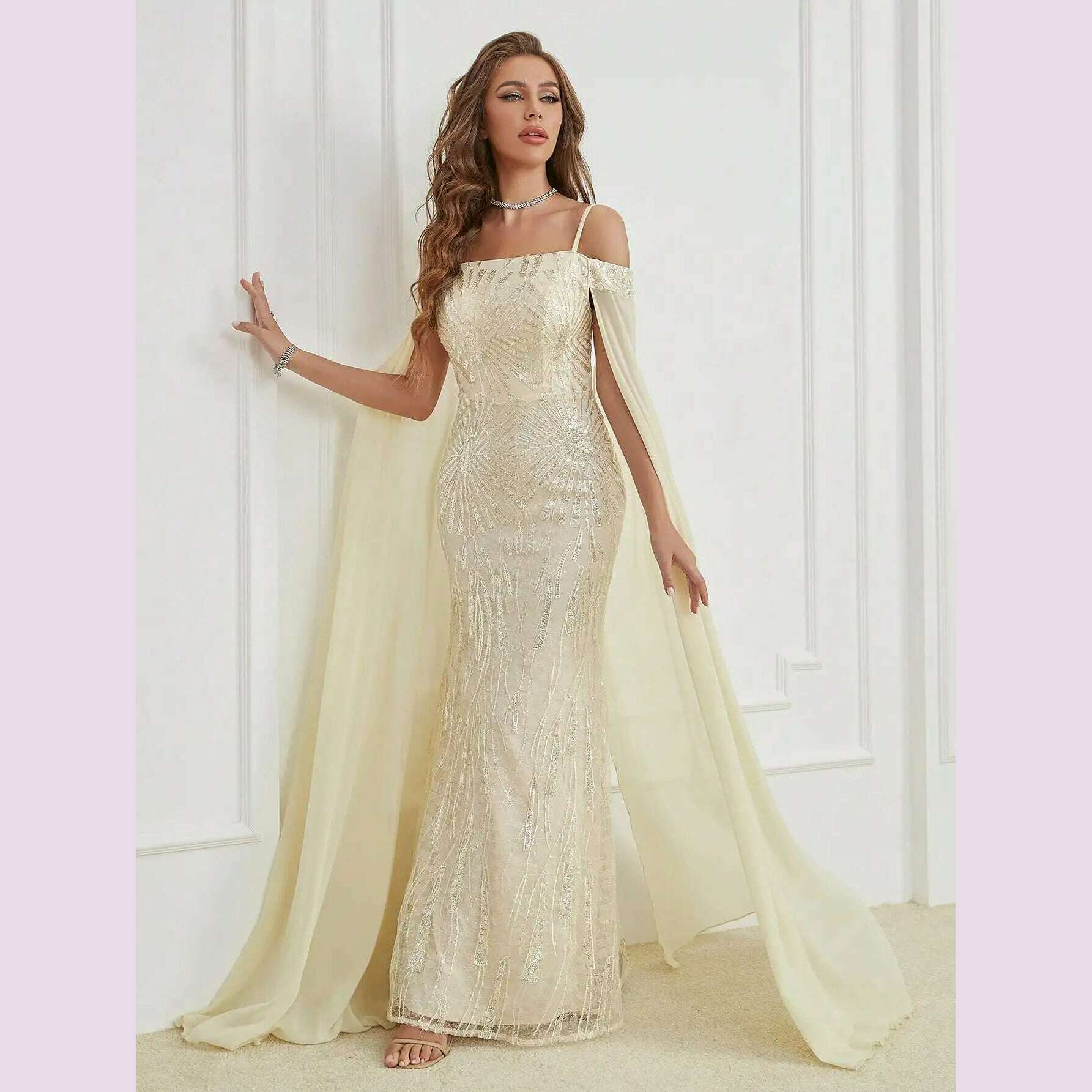 Unithorse Elegant cold shoulder sequined dress - KIMLUD