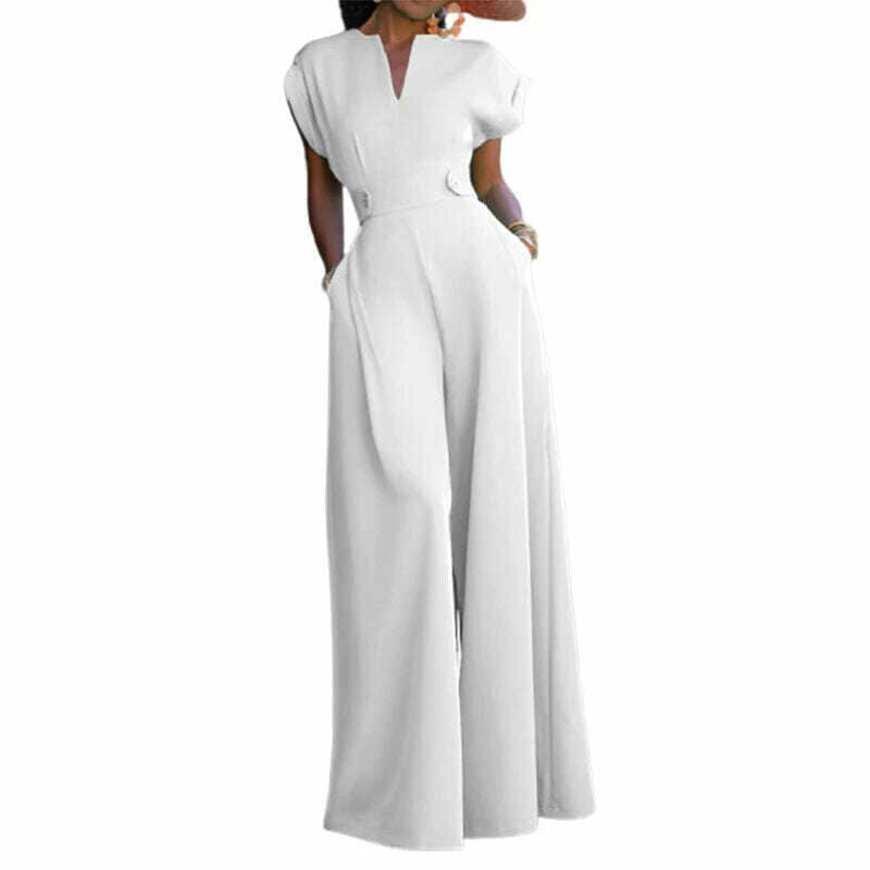 KIMLUD, Uoozee Female Elegant Party Evening Jumpsuit 2023 New Summer Fashion Solid Color Cap Sleeve Wide Leg Summer Jumpsuits For Women, KIMLUD Womens ClothesKIMLUD, Uoozee Female Elegant Party Evening Jumpsuit 2023 New Summer Fashion Solid Color Cap Sleeve Wide Leg Summer Jumpsuits For Women, White / S, KIMLUD APPAREL - Womens Clothes