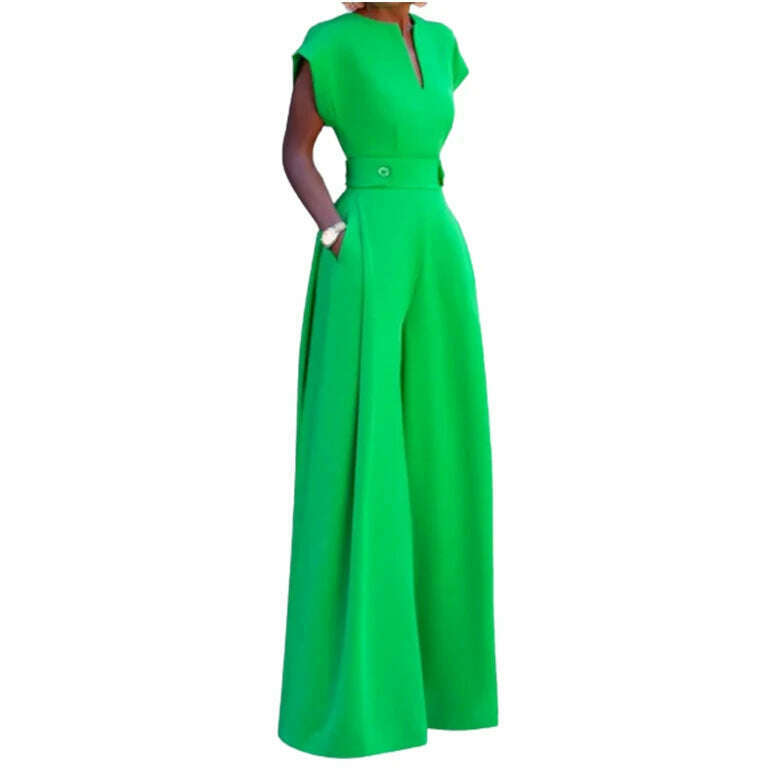 KIMLUD, Uoozee Female Elegant Party Evening Jumpsuit 2023 New Summer Fashion Solid Color Cap Sleeve Wide Leg Summer Jumpsuits For Women, KIMLUD Womens Clothes