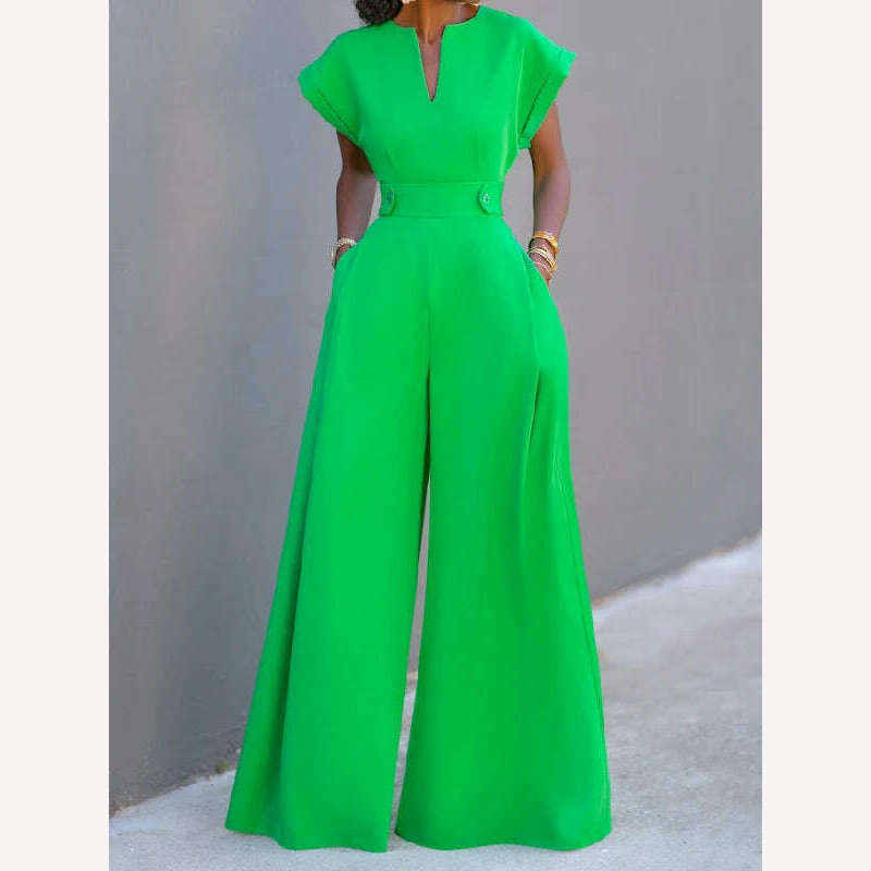 KIMLUD, Uoozee Female Elegant Party Evening Jumpsuit 2023 New Summer Fashion Solid Color Cap Sleeve Wide Leg Summer Jumpsuits For Women, KIMLUD Womens Clothes