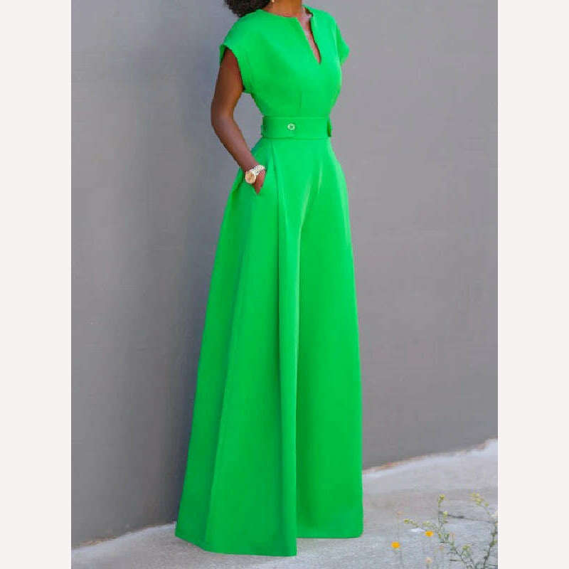 KIMLUD, Uoozee Female Elegant Party Evening Jumpsuit 2023 New Summer Fashion Solid Color Cap Sleeve Wide Leg Summer Jumpsuits For Women, KIMLUD Womens Clothes