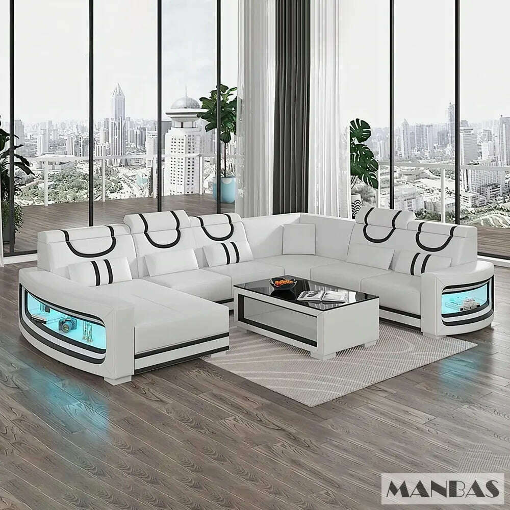 KIMLUD, Upgrade Your Living Room with MANBAS Italian Genuine Leather Sofa - 2 Colors Combination, LED Light & Soft Cushions, sofa coffee table 1, KIMLUD Womens Clothes