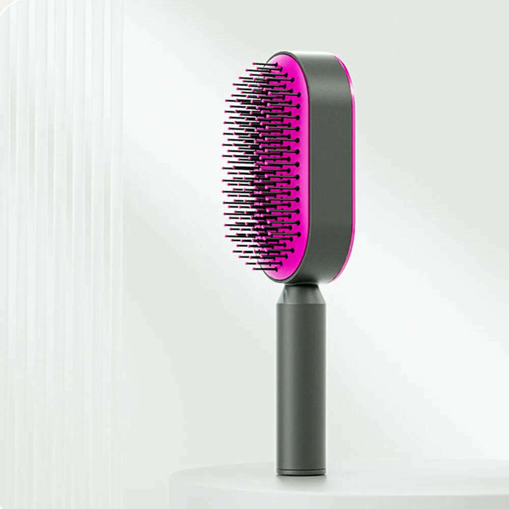 KIMLUD, Upgraded Press-Type Self Cleaning Hair Brush Air Cushion Comb Ladies LongHair 3D Central Airbag Massage Comb Household Hairbrush, Mystic Purple / CHINA, KIMLUD APPAREL - Womens Clothes
