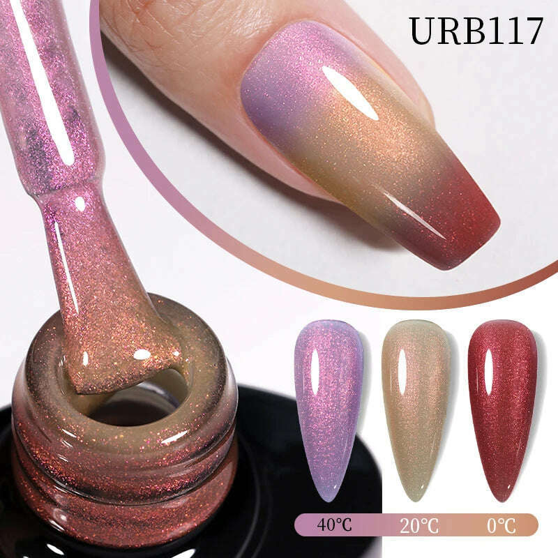 UR SUGAR 7ml Thermal Auroras Glitter Gel Nail Polish Winter Temperature 3 Colors Changing Soak Off UV LED Manicure Nails Gel - KIMLUD