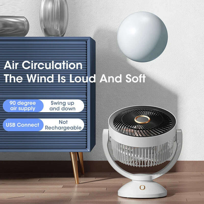 USB Air Circulation Electric Fan Non Rechargeable Table Desktop Portable Wall Mounted 360 Degree Rotation with Light for Home - KIMLUD