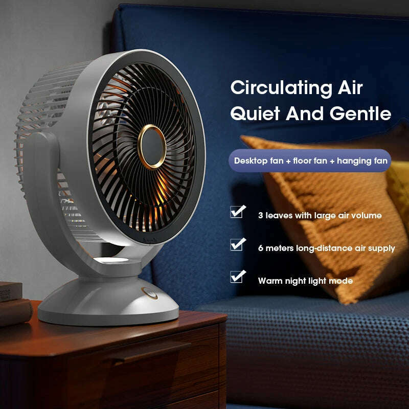 USB Air Circulation Electric Fan Non Rechargeable Table Desktop Portable Wall Mounted 360 Degree Rotation with Light for Home - KIMLUD