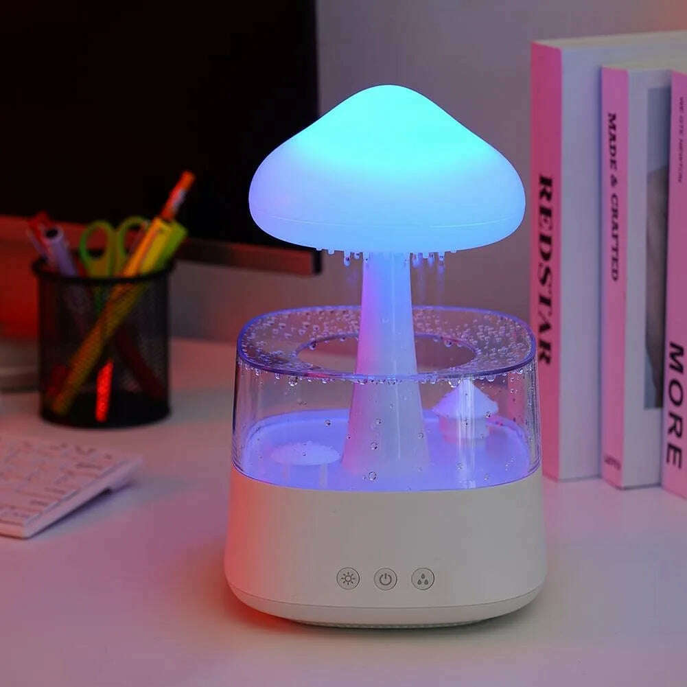 USB Colorful Night Lights Air Humidifier Mushroom Rain Aroma Diffuser Rain Cloud Smell Distributor Relax Water Drops Sounds - KIMLUD