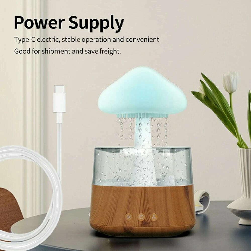 USB Colorful Night Lights Air Humidifier Mushroom Rain Aroma Diffuser Rain Cloud Smell Distributor Relax Water Drops Sounds - KIMLUD