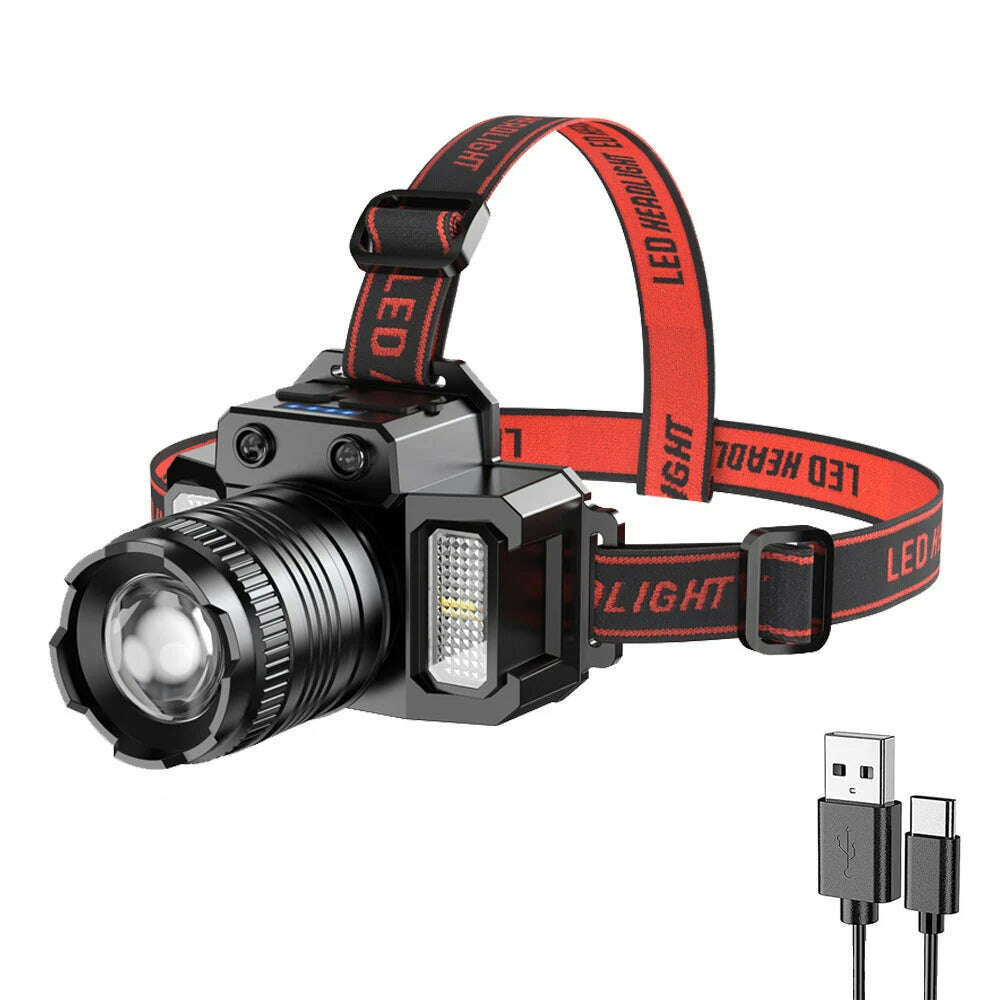 KIMLUD, USB Rechargeable Headlamp 2000mah Super Bright Torch Light Induction LED Headlight Waterproof Camping Mobile Power Bank Flashing, 1 pack, KIMLUD APPAREL - Womens Clothes