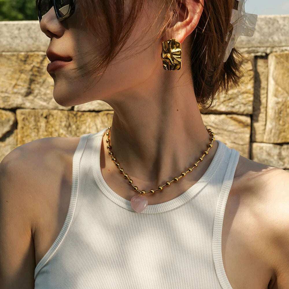Uworld Minimalist Jewelry 18K Gold Plated Stainless Steel Round Ball Beads Chain Necklace for Women collares para mujer 2023 - KIMLUD