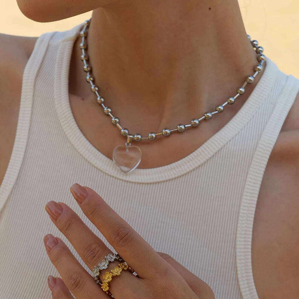 Uworld Minimalist Jewelry 18K Gold Plated Stainless Steel Round Ball Beads Chain Necklace for Women collares para mujer 2023 - KIMLUD