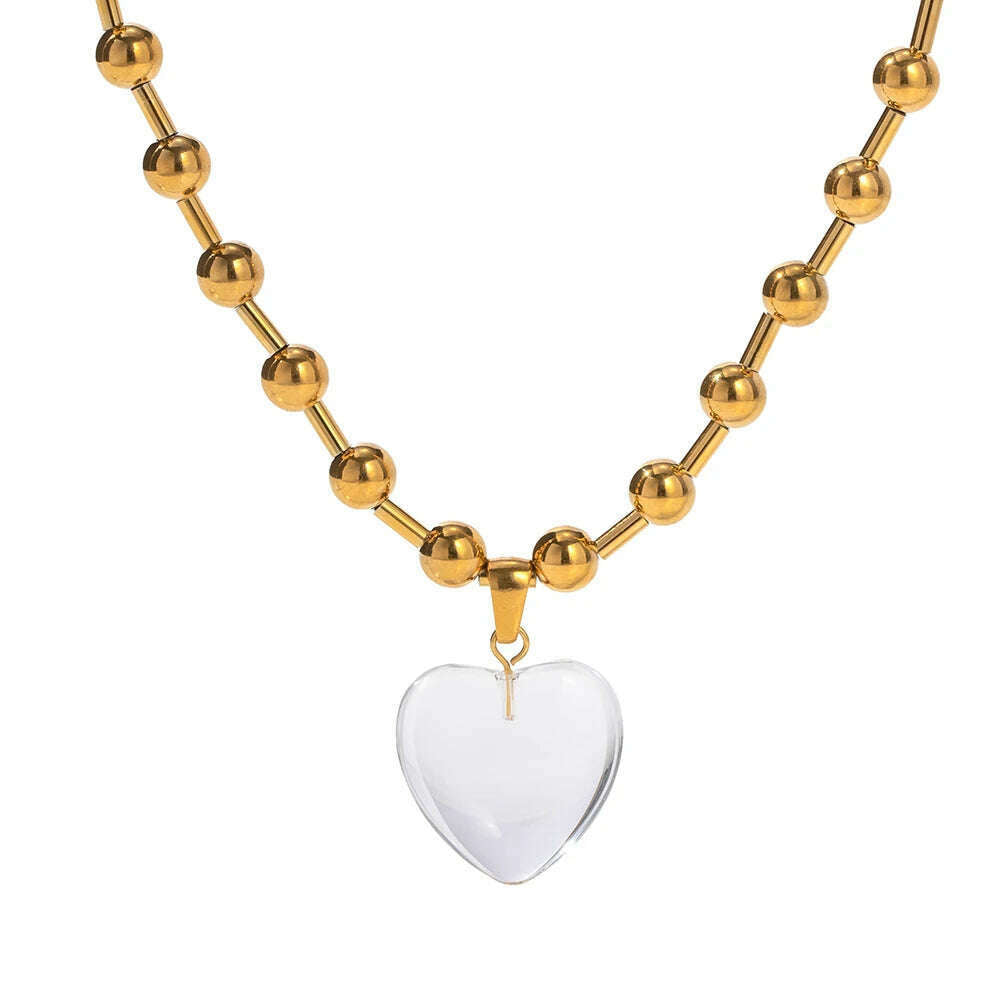 Uworld Minimalist Jewelry 18K Gold Plated Stainless Steel Round Ball Beads Chain Necklace for Women collares para mujer 2023 - KIMLUD