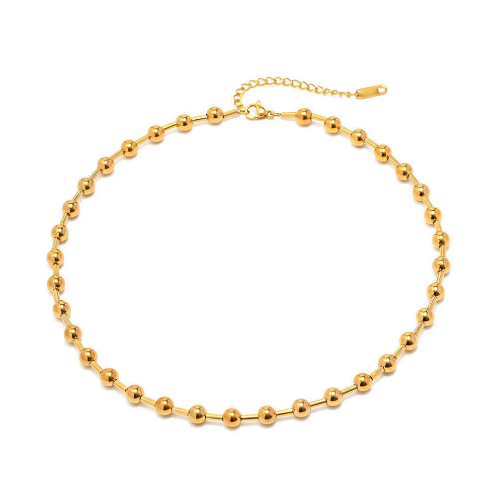 Uworld Minimalist Jewelry 18K Gold Plated Stainless Steel Round Ball Beads Chain Necklace for Women collares para mujer 2023 - KIMLUD