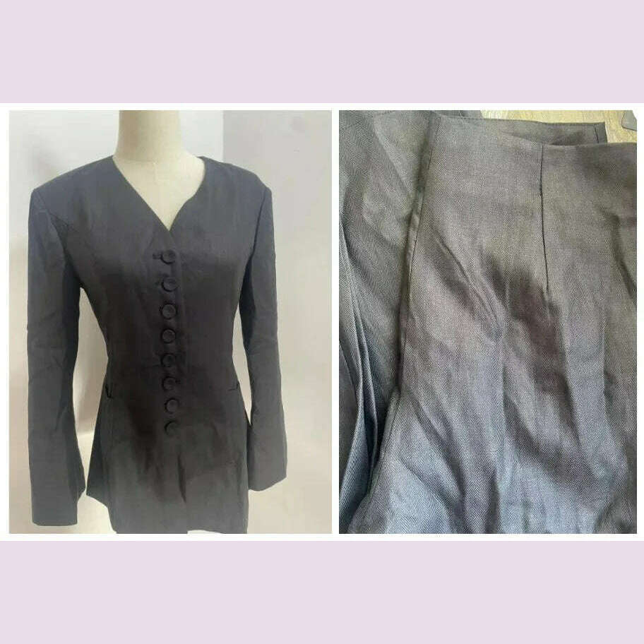 V-neck single breasted suit with waistband and three-dimensional cut suit jacket for women - KIMLUD