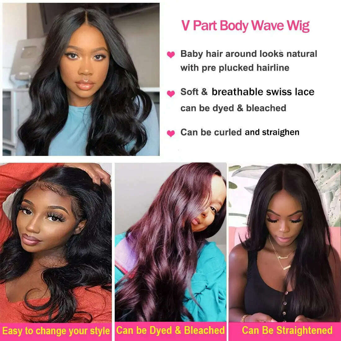 KIMLUD, V Part Wigs Body Wave Brazilian Virgin Human Hair Wigs For Black Women Upgrade U Part Glueless Wigs Full Head Clip In Half Wig, KIMLUD Womens Clothes