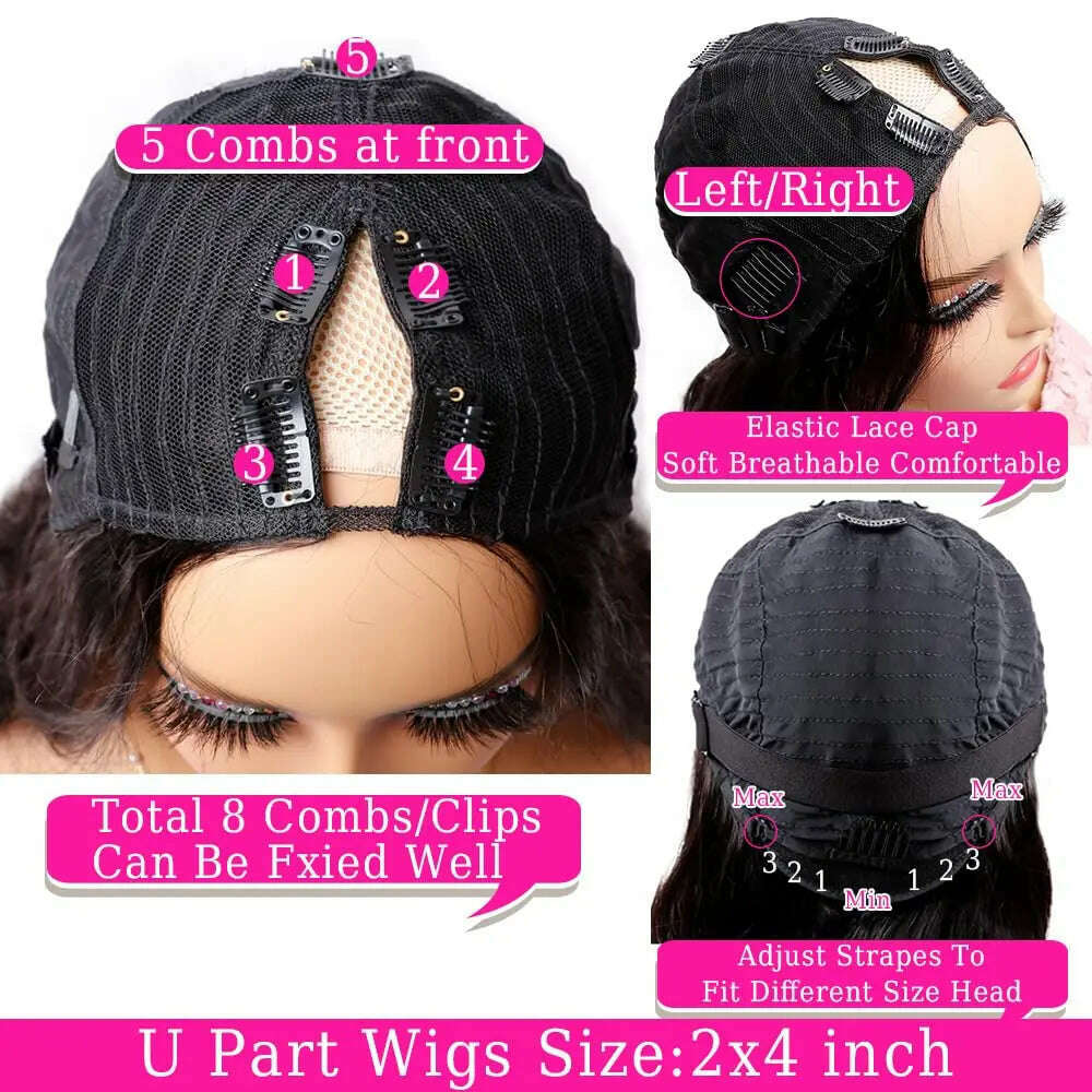 KIMLUD, V Part Wigs Body Wave Brazilian Virgin Human Hair Wigs For Black Women Upgrade U Part Glueless Wigs Full Head Clip In Half Wig, KIMLUD Womens Clothes