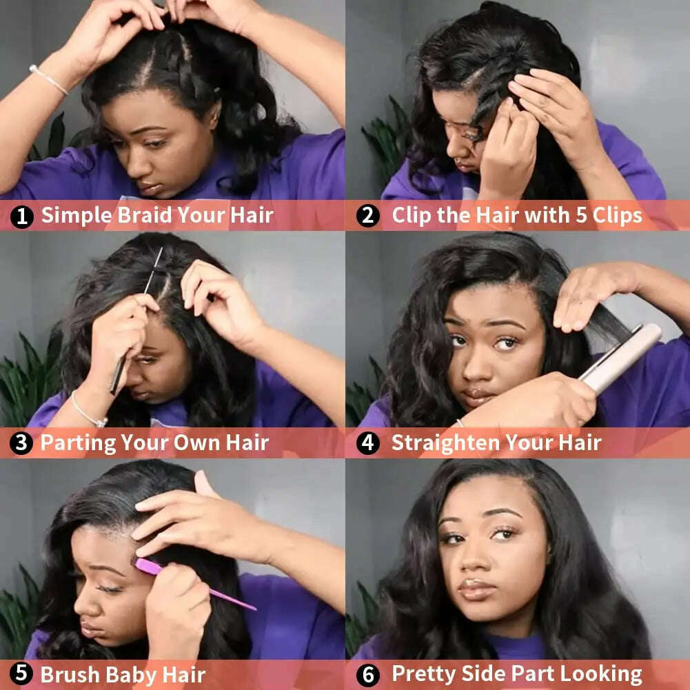 KIMLUD, V Part Wigs Body Wave Brazilian Virgin Human Hair Wigs For Black Women Upgrade U Part Glueless Wigs Full Head Clip In Half Wig, KIMLUD Womens Clothes