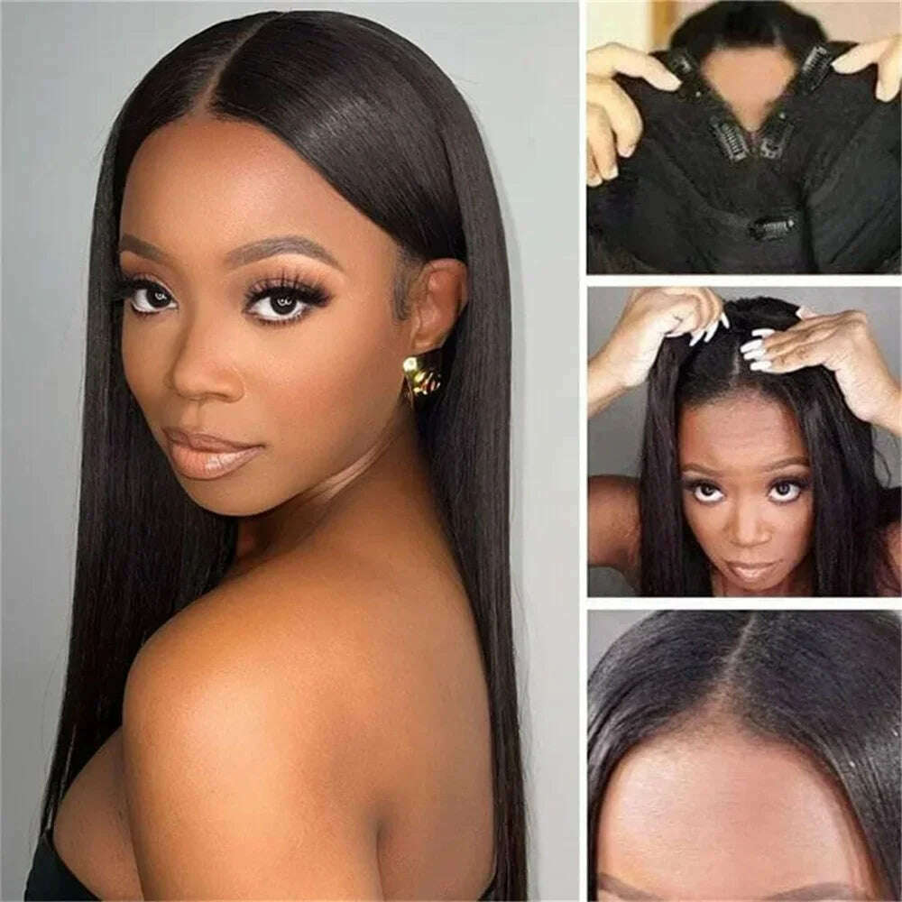 KIMLUD, V Part Wigs Body Wave Brazilian Virgin Human Hair Wigs For Black Women Upgrade U Part Glueless Wigs Full Head Clip In Half Wig, KIMLUD Womens Clothes