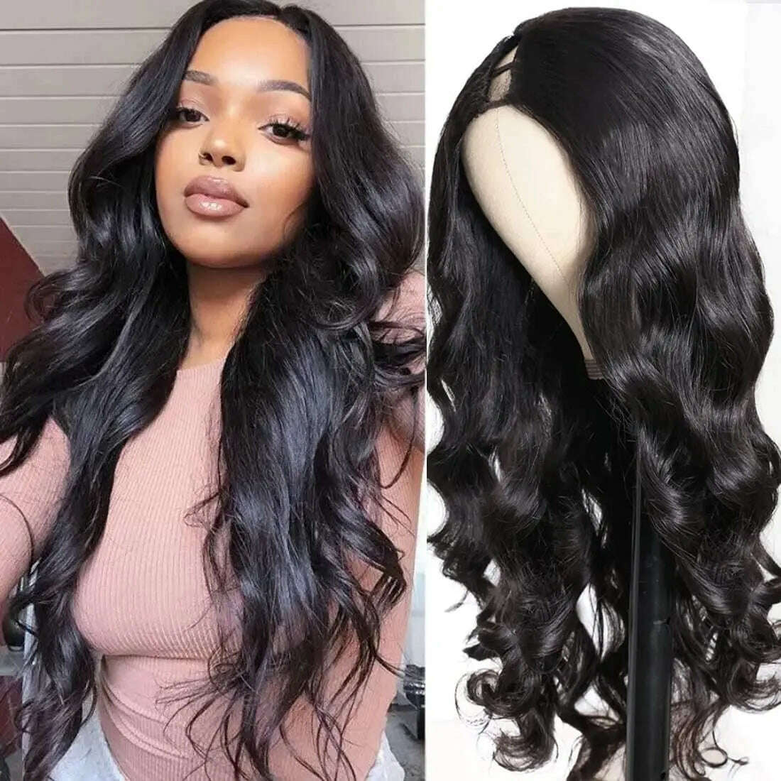 KIMLUD, V Part Wigs Body Wave Brazilian Virgin Human Hair Wigs For Black Women Upgrade U Part Glueless Wigs Full Head Clip In Half Wig, KIMLUD Womens Clothes