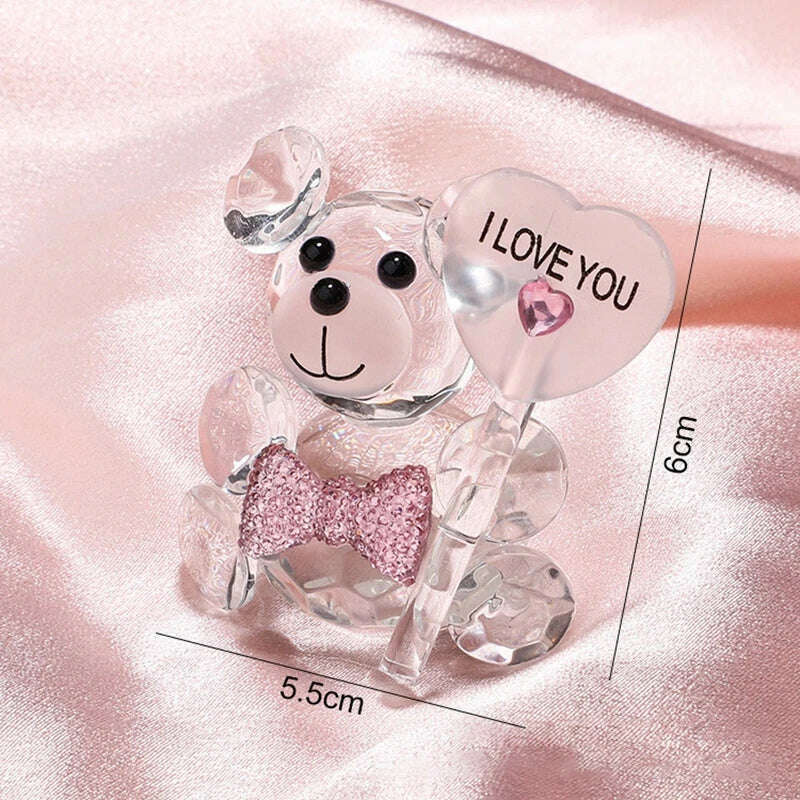 Valentines Day Gift I Love You Crystal Bear Artificial Rose Flowers Teacher Mothers Day Wedding Birthday Party Gifts for guests - KIMLUD