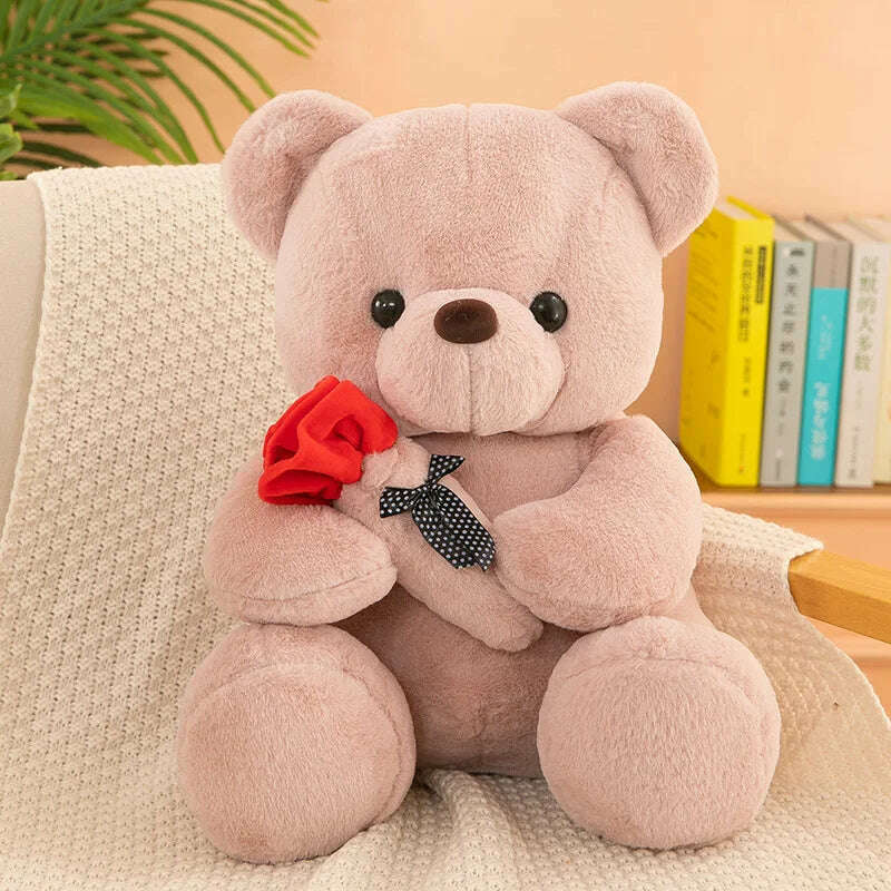 KIMLUD, Valentine's Day roses teddy bear animal plush toys for girls teddy bear dolls, pink / 25CM, KIMLUD Womens Clothes