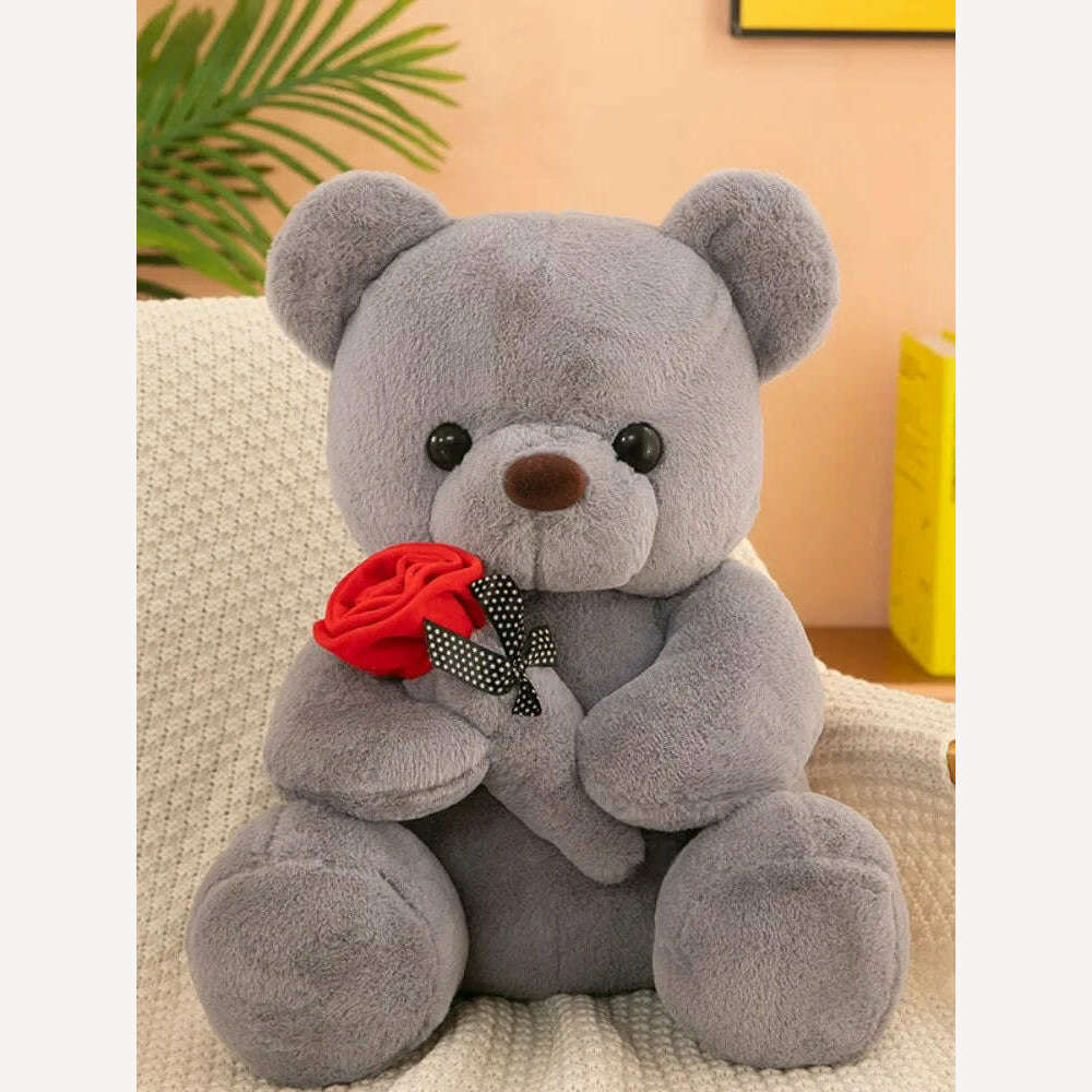 KIMLUD, Valentine's Day roses teddy bear animal plush toys for girls teddy bear dolls, grey / 25CM, KIMLUD APPAREL - Womens Clothes