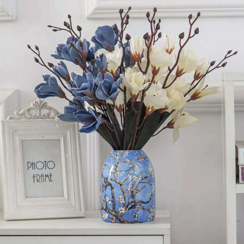 Van Gogh Ceramic Vase Bone China Pastoral Style Apricot Tree Home Decor Table Decoration Accessories - KIMLUD