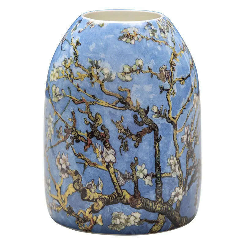 Van Gogh Ceramic Vase Bone China Pastoral Style Apricot Tree Home Decor Table Decoration Accessories - KIMLUD