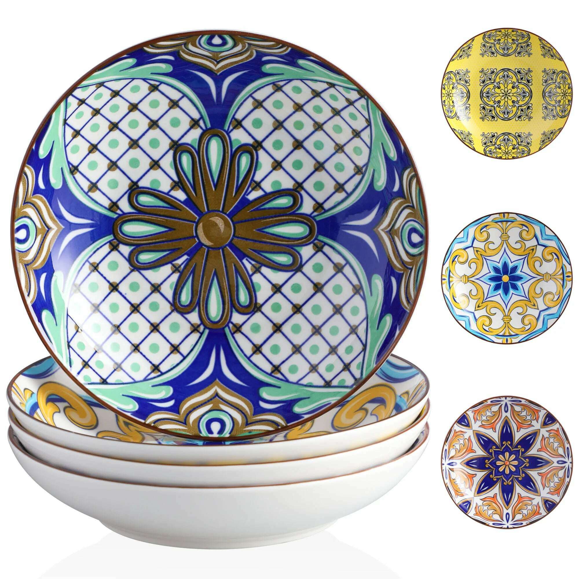 Vancasso JASMIN 4/8/12 Piece Porcelain Soup Plate Set Aladin Style 21cm 700ml Soup Plate Bowl Service for 4/8/12 Person - KIMLUD