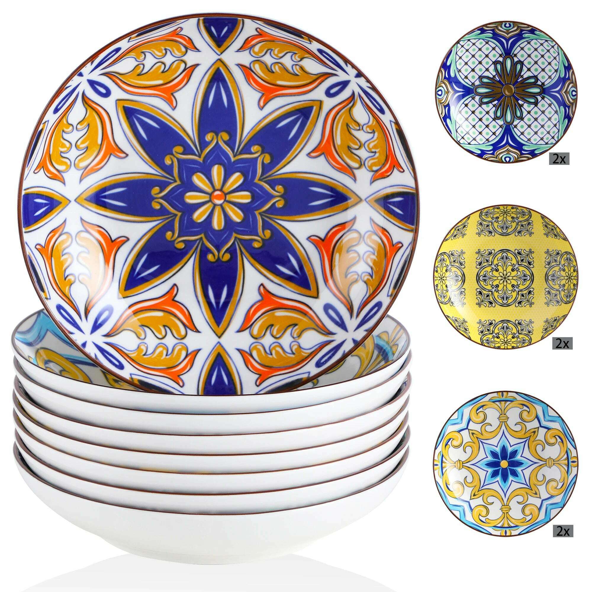 KIMLUD, Vancasso JASMIN 4/8/12 Piece Porcelain Soup Plate Set Aladin Style 21cm 700ml Soup Plate Bowl  Service for 4/8/12 Person, 8-pieces / GERMANY, KIMLUD Womens Clothes
