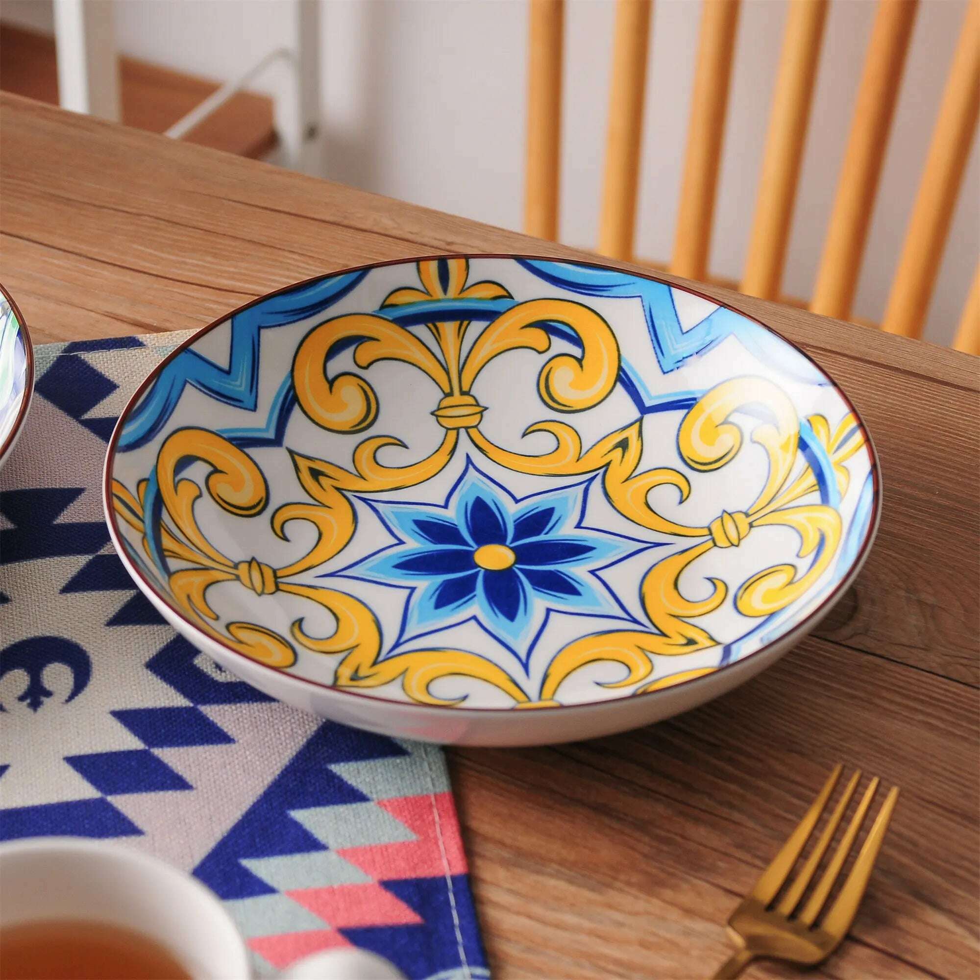 Vancasso JASMIN 4/8/12 Piece Porcelain Soup Plate Set Aladin Style 21cm 700ml Soup Plate Bowl Service for 4/8/12 Person - KIMLUD