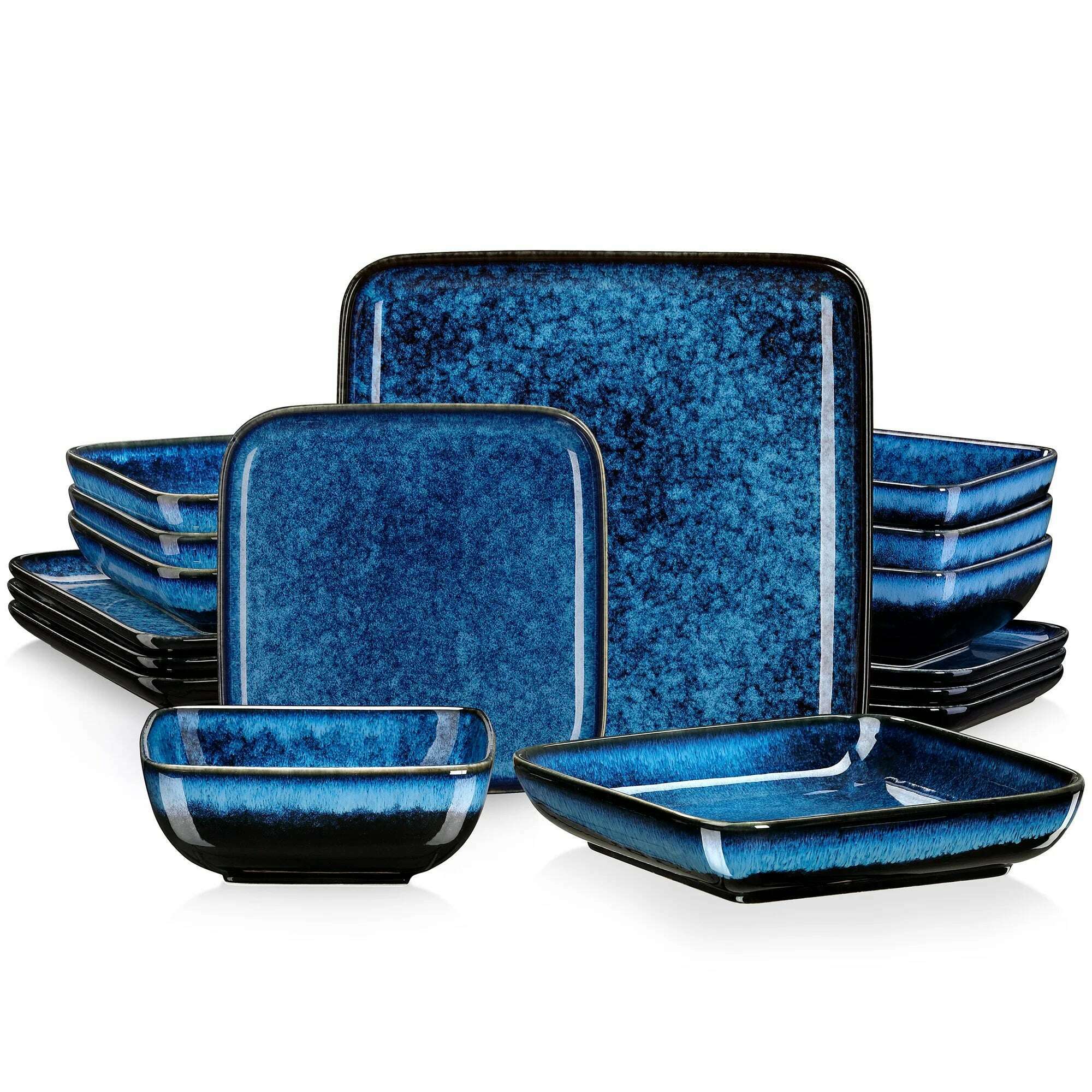 KIMLUD, Vancasso Stern Dinner Set Green Square Kiln Change Glaze Tableware 16 Piece Kitchen Dinnerware Ceramic Crockery Set for 4 Person, BLUE-16-PIECE / UNITED KINGDOM, KIMLUD APPAREL - Womens Clothes