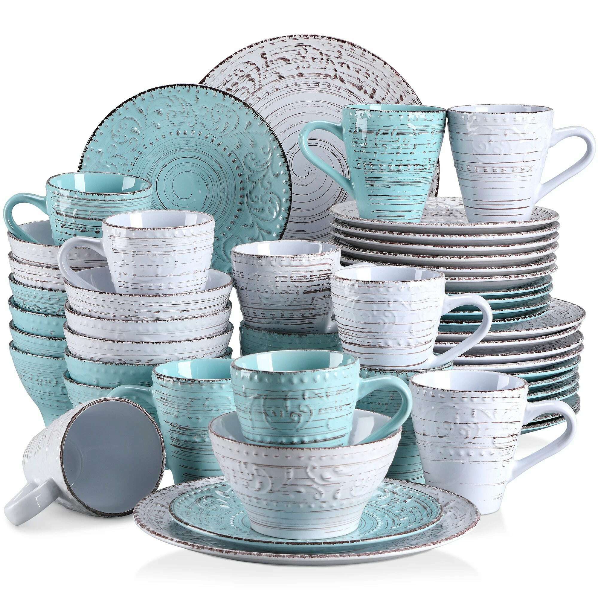 Vancasso VINE 16/32/48 Stoneware Dinnerware Set with Dinner Plate,Dessert Plate,Bowl,Mug Tableware Set Service for 12 Person - KIMLUD