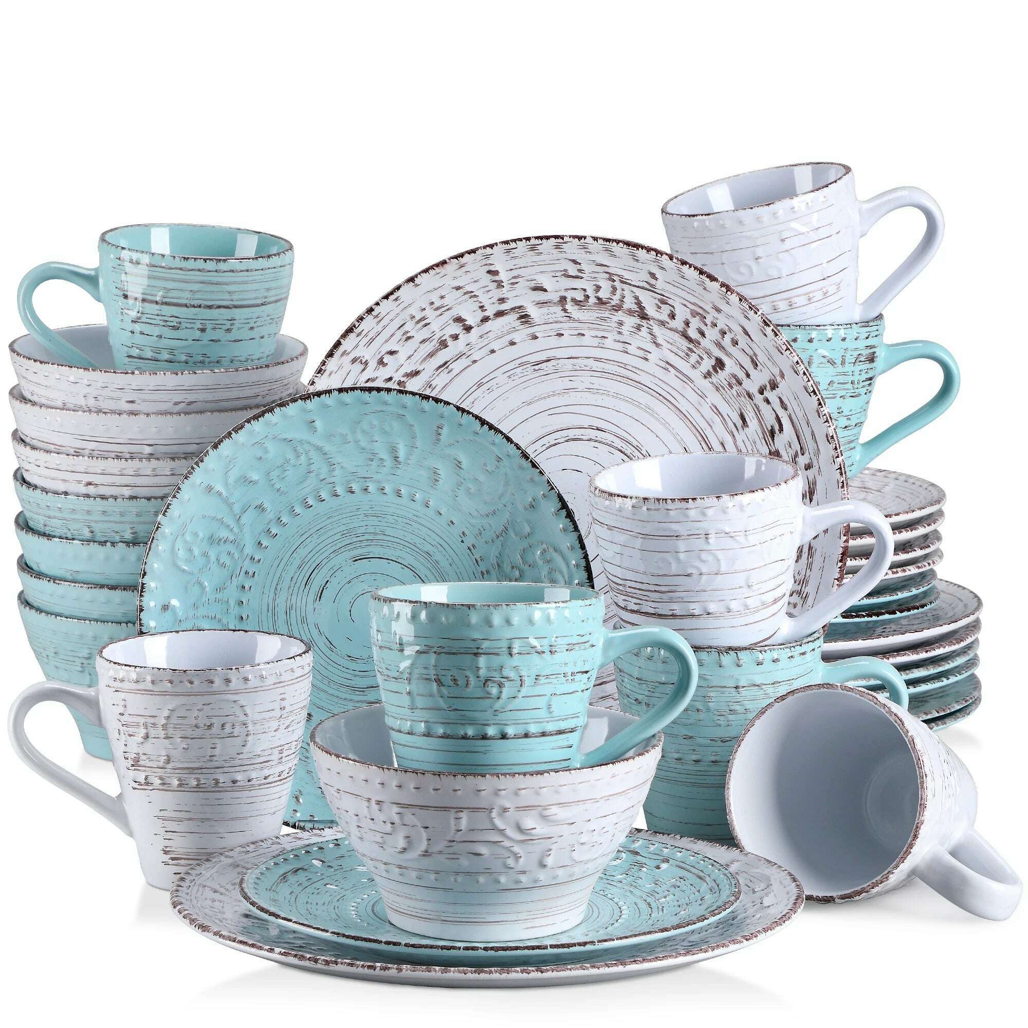 Vancasso VINE 16/32/48 Stoneware Dinnerware Set with Dinner Plate,Dessert Plate,Bowl,Mug Tableware Set Service for 12 Person - KIMLUD