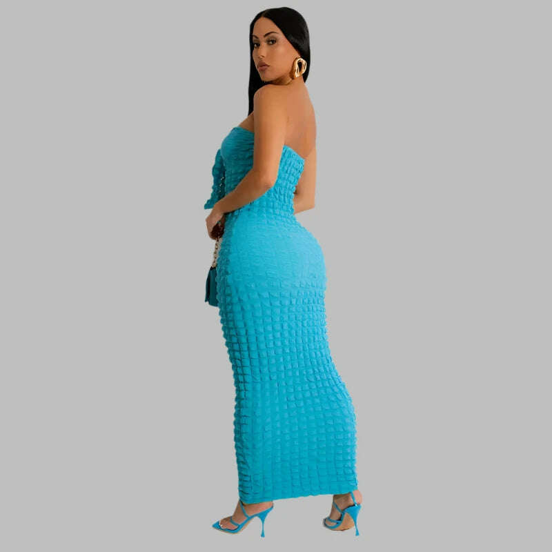 KIMLUD, VAZN 2023 Top Quality Young Sexy Club Solid Hollow out Strapless Sleeveless Backless Sweet Women High Waist Long Pencil Dress, KIMLUD Womens Clothes