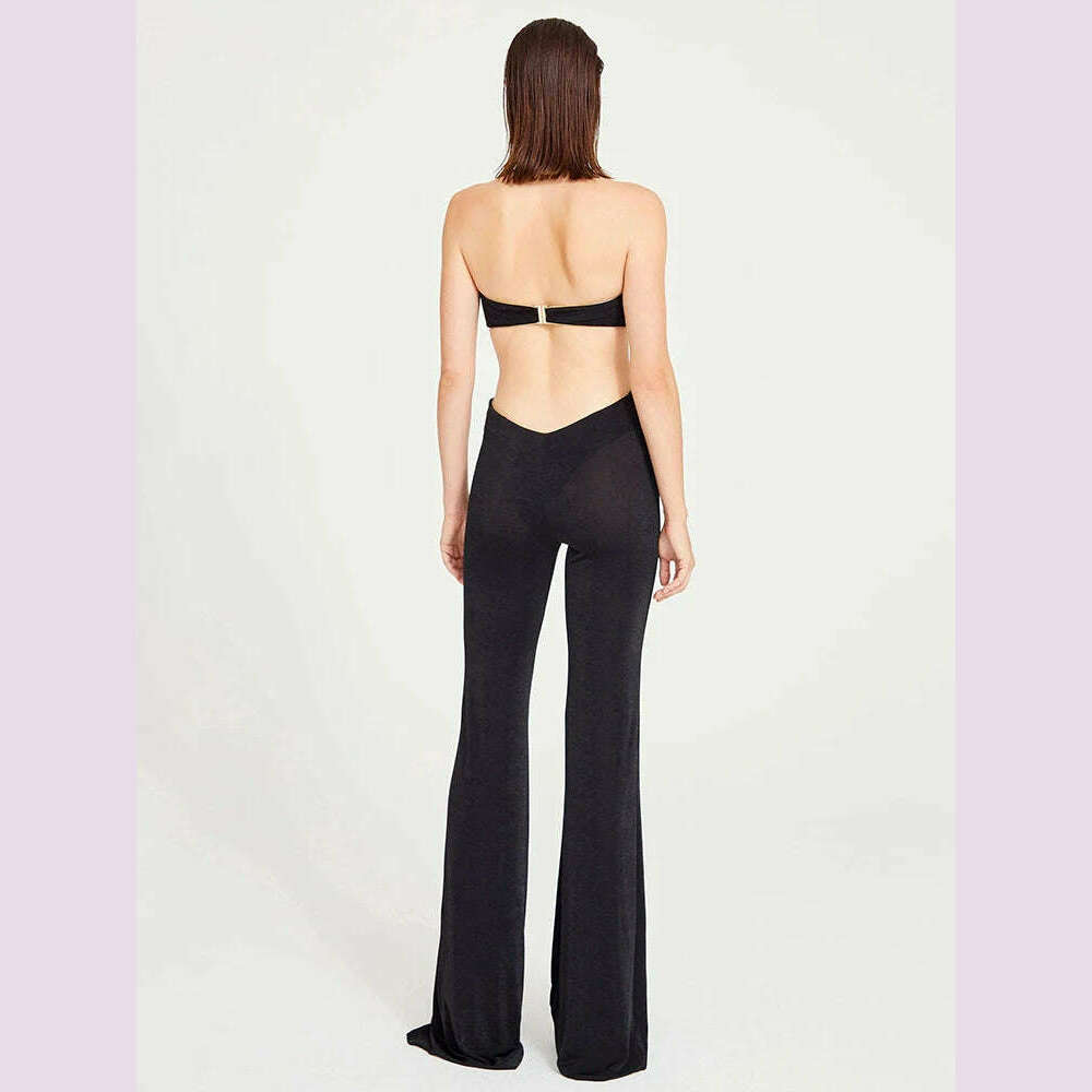 VC Black Jumpsuit With Gold Lining 3D Stero Flower Details Key Hole Halter Backless Hollow Out Rommpers Cocktail Party Outfits - KIMLUD