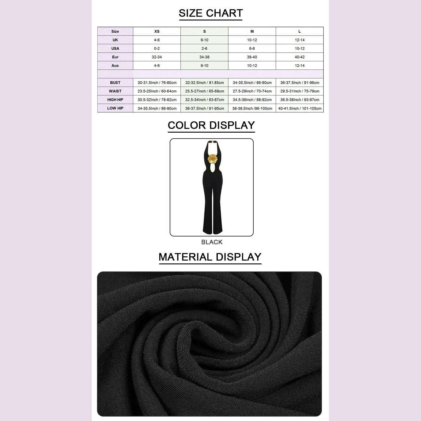 VC Black Jumpsuit With Gold Lining 3D Stero Flower Details Key Hole Halter Backless Hollow Out Rommpers Cocktail Party Outfits - KIMLUD