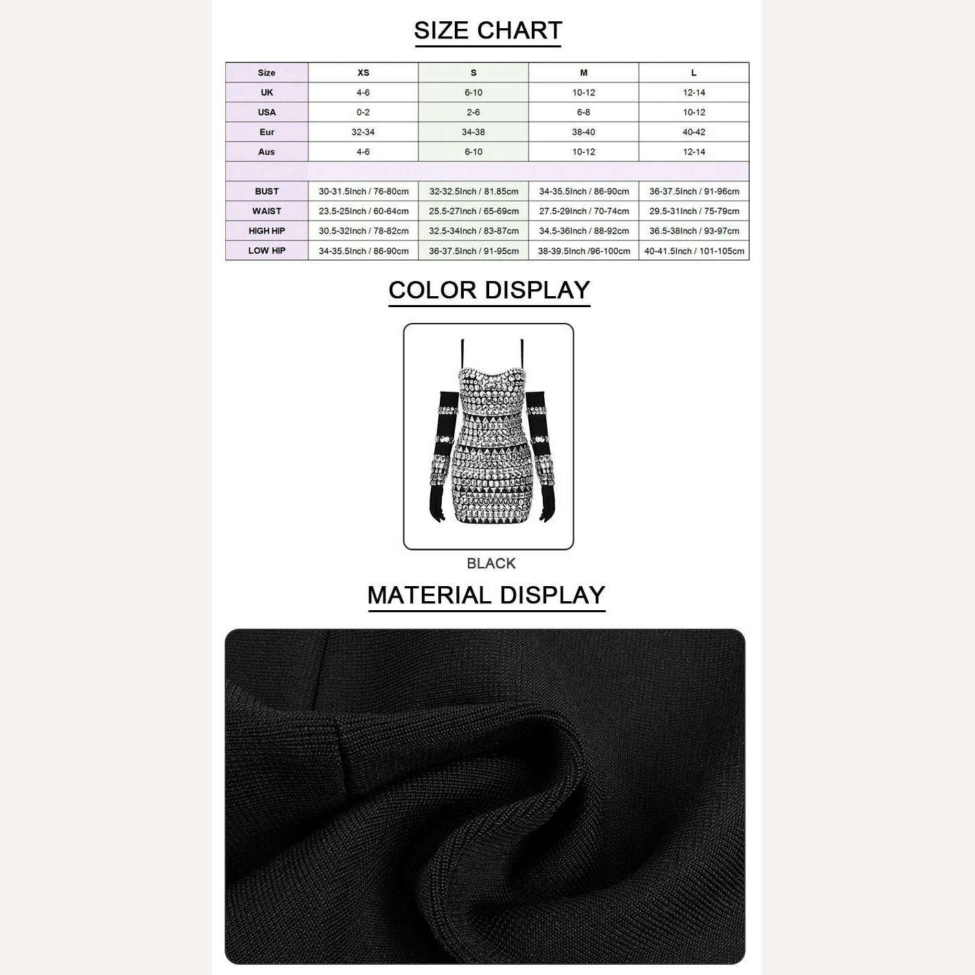 KIMLUD, VC Luxury Party Dress For Women Clubwear Long Sleeve Gloves Bodycon Bandage Black Mini Dress With Beads Diamond Decoration, KIMLUD Womens Clothes