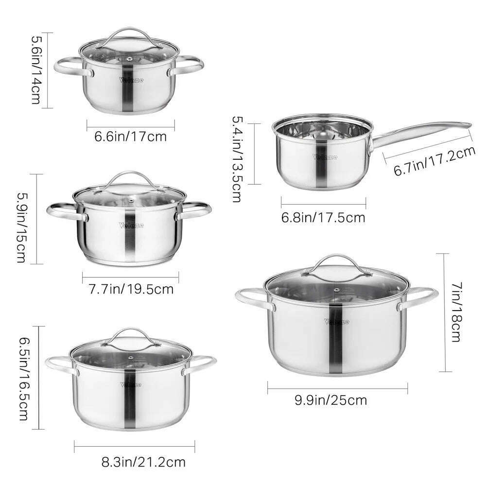 KIMLUD, Velaze Cookware Set Kitchen Stainless Steel 9-Piece Cooking Pot Set,Induction Safe,Non Stick Saucepan,Casserole with Glass lid, KIMLUD Womens Clothes