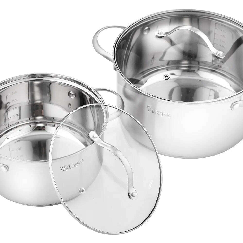 KIMLUD, Velaze Cookware Set Kitchen Stainless Steel 9-Piece Cooking Pot Set,Induction Safe,Non Stick Saucepan,Casserole with Glass lid, KIMLUD Womens Clothes
