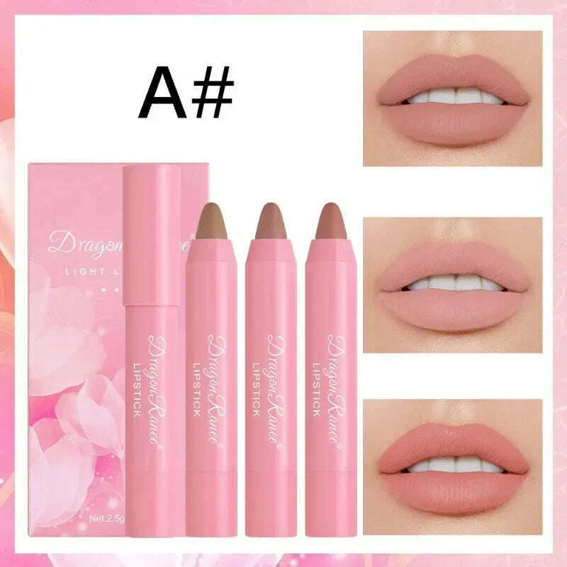 KIMLUD, Velvet Lipstick Set 3pcs Crayon Lip Stick Set Matte Nude Color Lipstick Pen Makeup Smooth High Color Rendering Lip Rouge Sticks, KIMLUD Women's Clothes