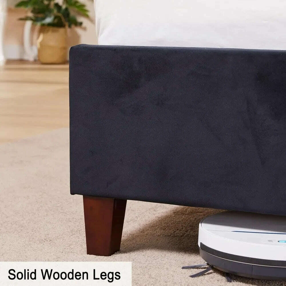 KIMLUD, Velvet Upholstered Bed Frame Queen Size 61.4" Tall Headboard Queen Bed Frame Deep Button Tufted No Box Spring Needed,Bed Frames, KIMLUD Womens Clothes