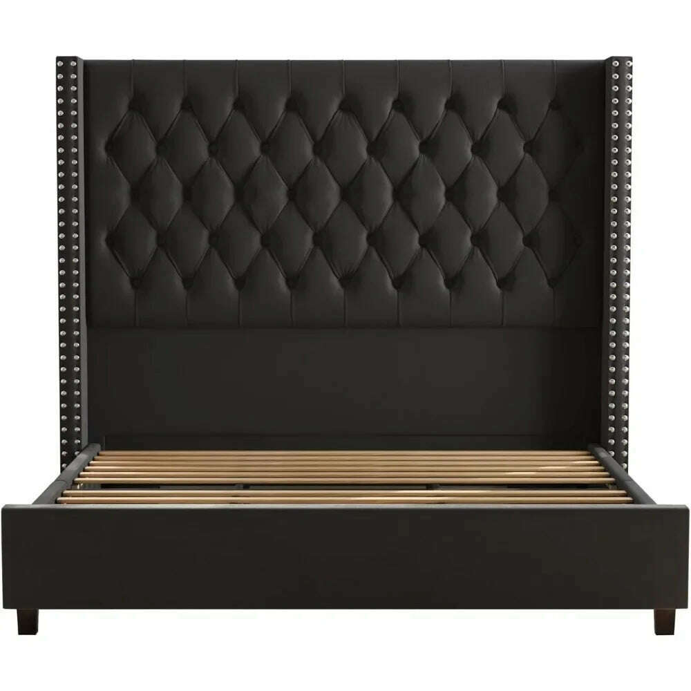 KIMLUD, Velvet Upholstered Bed Frame Queen Size 61.4" Tall Headboard Queen Bed Frame Deep Button Tufted No Box Spring Needed,Bed Frames, KIMLUD Womens Clothes