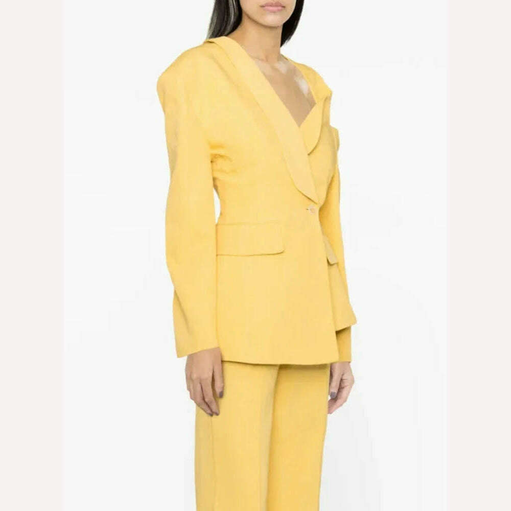 KIMLUD, VGH Asymmetrical Chic Blazers For Women Diagonal Collar Long Sleeve Off Shoulder Spliced Button Straight Blazer Female Fashion, KIMLUD Womens Clothes