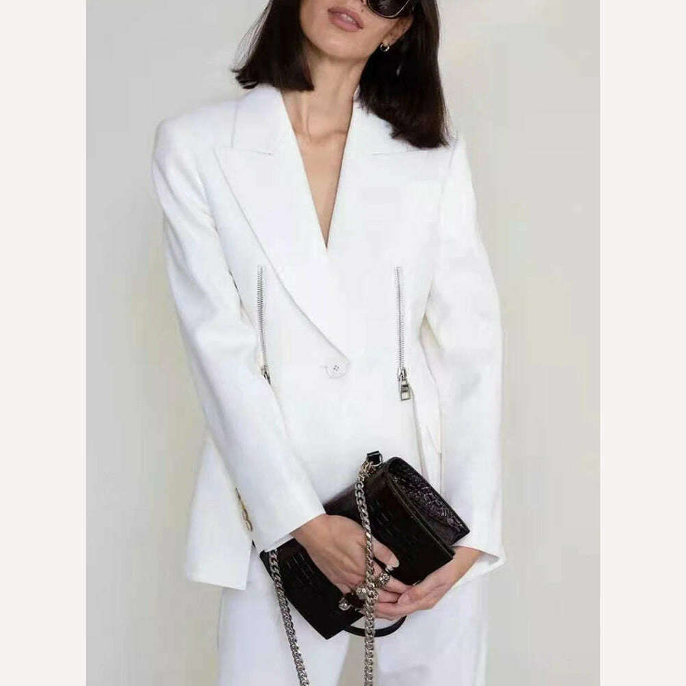 KIMLUD, VGH Casual Elegant Blazer For Women Notched Collar Long Sleeve Patchwork Zipper Solid Minimalist Slim Blazers Female Clothes New, KIMLUD Womens Clothes