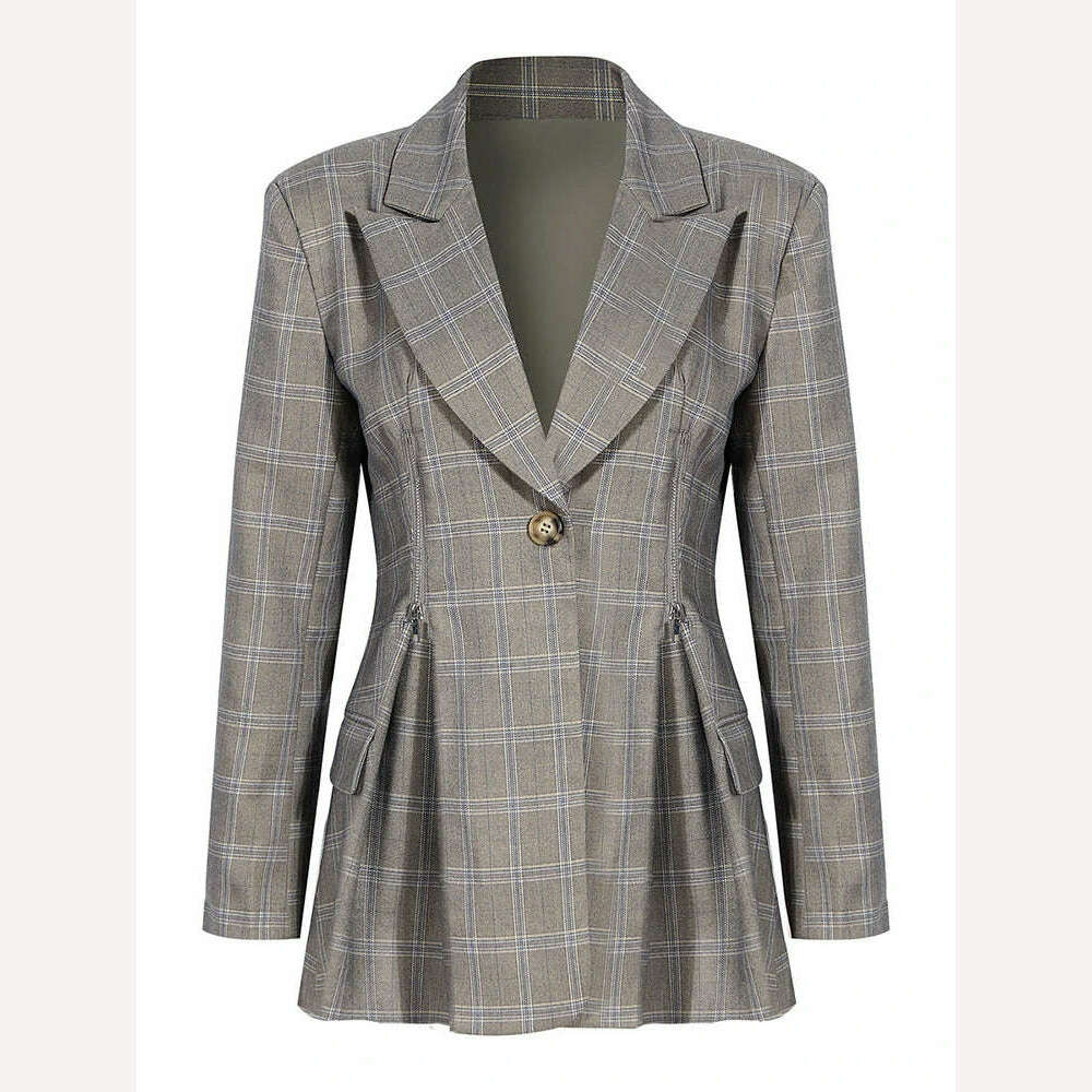KIMLUD, VGH Casual Elegant Blazer For Women Notched Collar Long Sleeve Patchwork Zipper Solid Minimalist Slim Blazers Female Clothes New, KIMLUD Womens Clothes